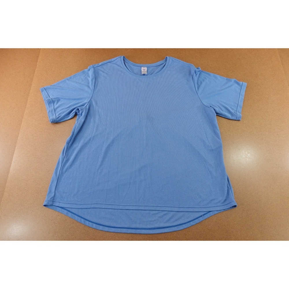 Te Verde Womens Size 1X Blue Knit Short Sleeve Pleated Back Pullover Top New